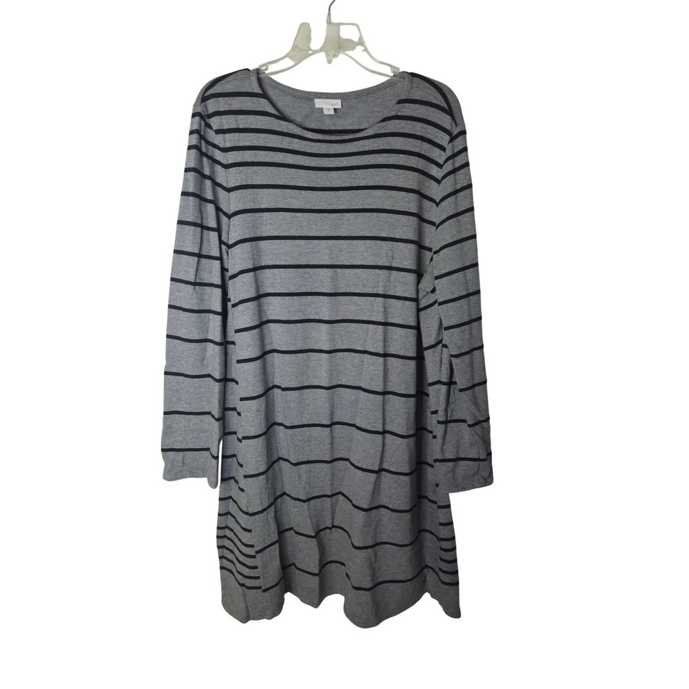 J. Jill Womens XL Grey Black Striped Long Sleeve Knit Tunic Top Relaxed Fit